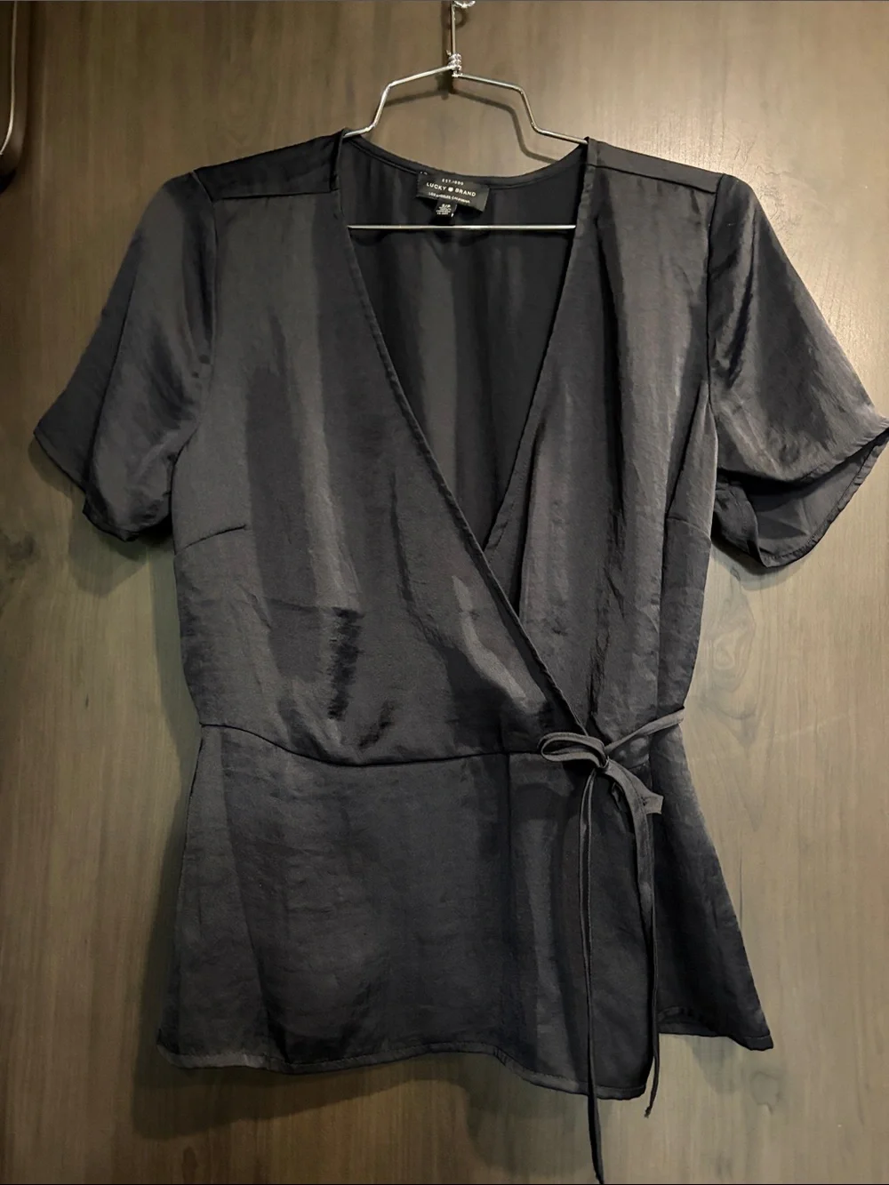 Lucky Brand Navy Wrap-Front Short Sleeve Blouse